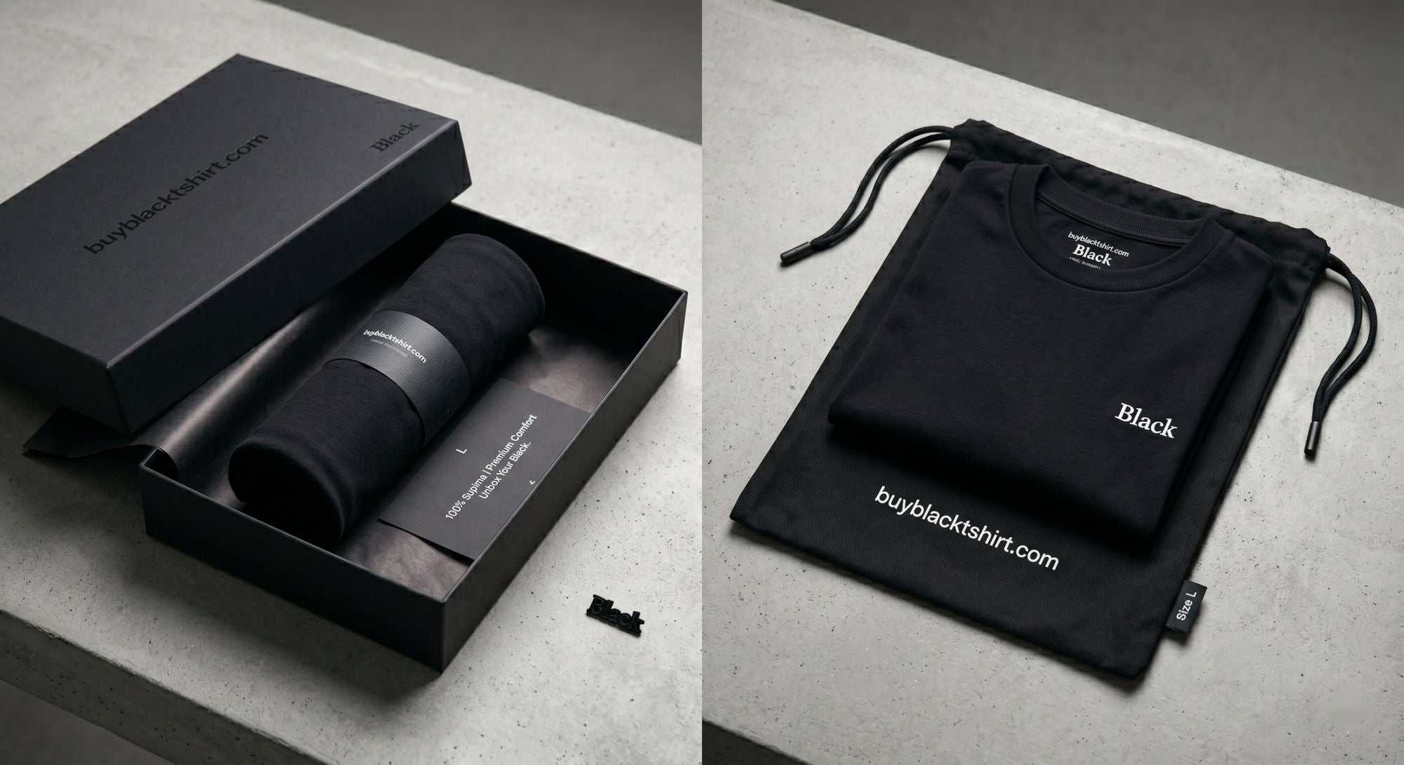 Premium Black gift box and branded dust bag packaging